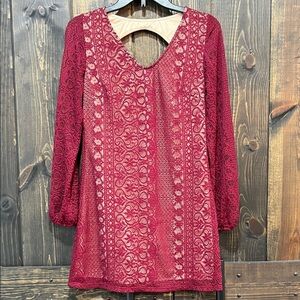 Speechless Lace Boho Dress S Burgundy Lined Festival Long Sleeves NWT Cutout Y2K